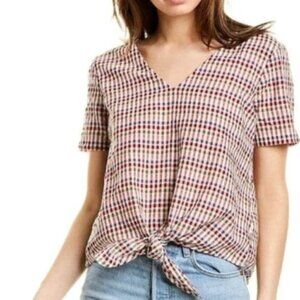 Madewell Novel Tie Front Blouse Blossom Deep Crimson Gingham